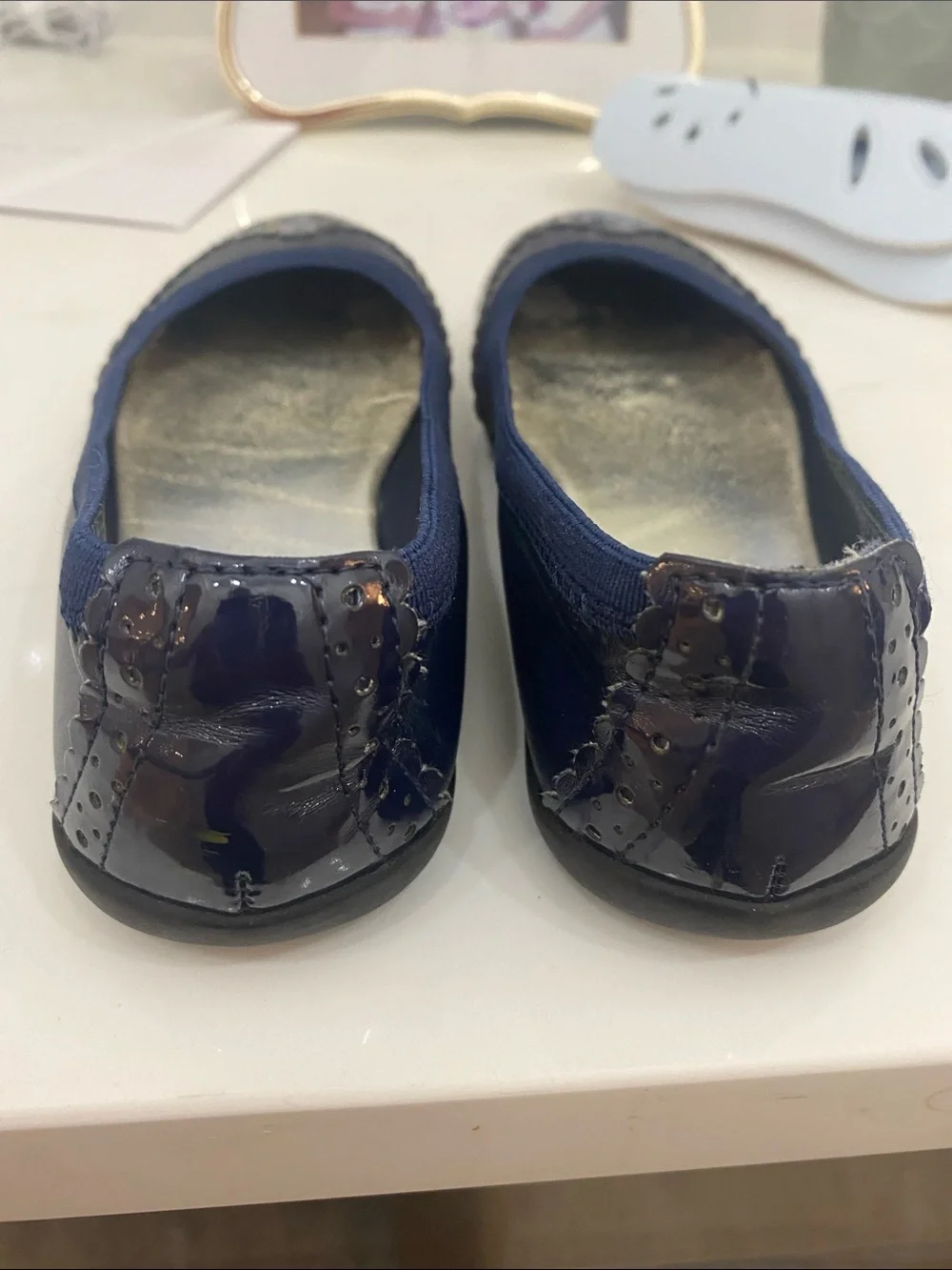 Lands' End Navy Patent-Toe Ballet Flats